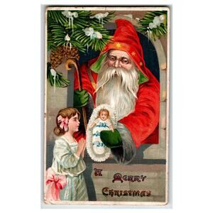 Vintage 1911 Embossed Santa Claus Christmas Postcard Made in Germany